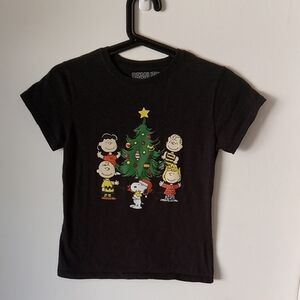 Christmas Peanuts Black Kids T-Shirt Size XL See Measurements